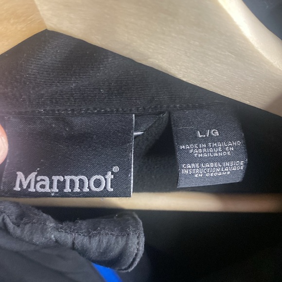 Marmot insulated soft shell jacket full zip size Large black with blue trim - Picture 9 of 14